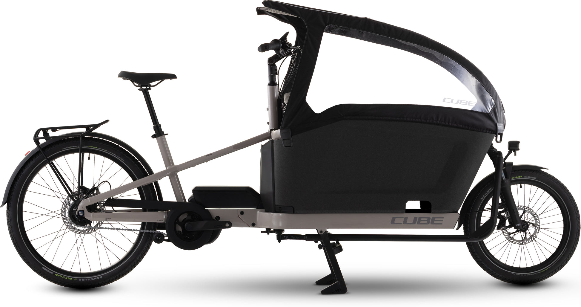 CUBE Cargo Hybrid Comfort Pro Family 800 E-Lastenrad 2027 in oatgrey und reflex, Seitenansicht