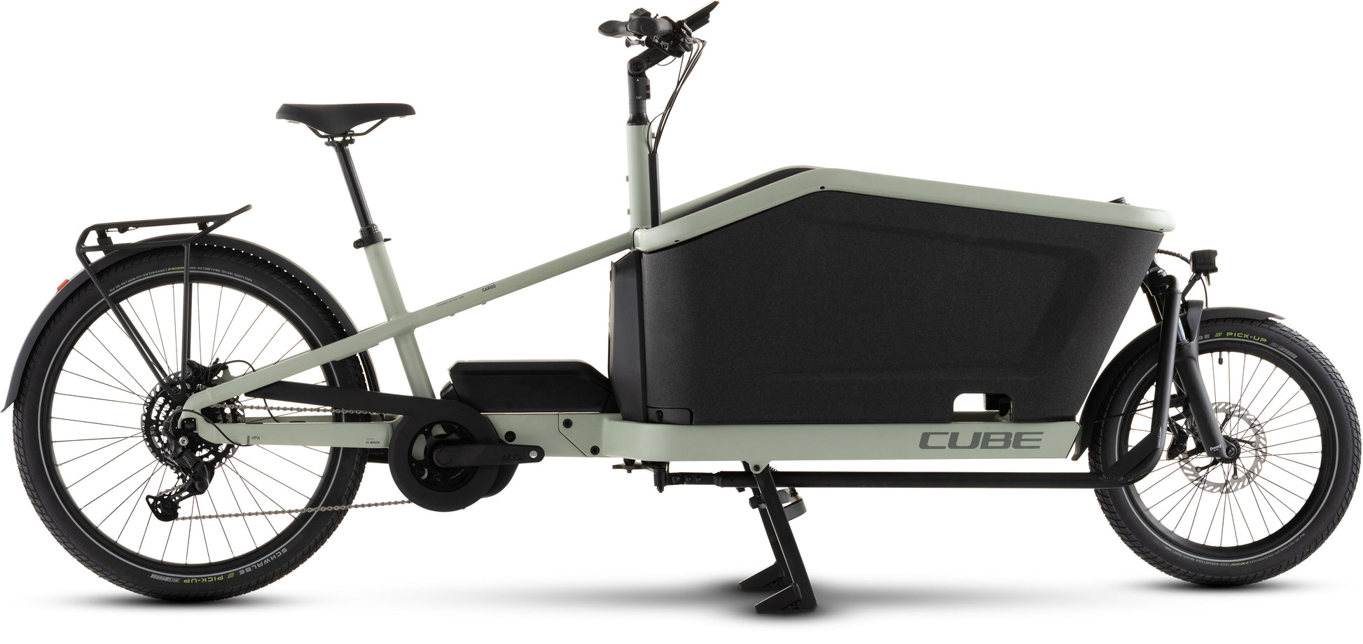 CUBE Cargo Hybrid 800 E-Lastenrad 2027 in pea und reflex, Seitenansicht