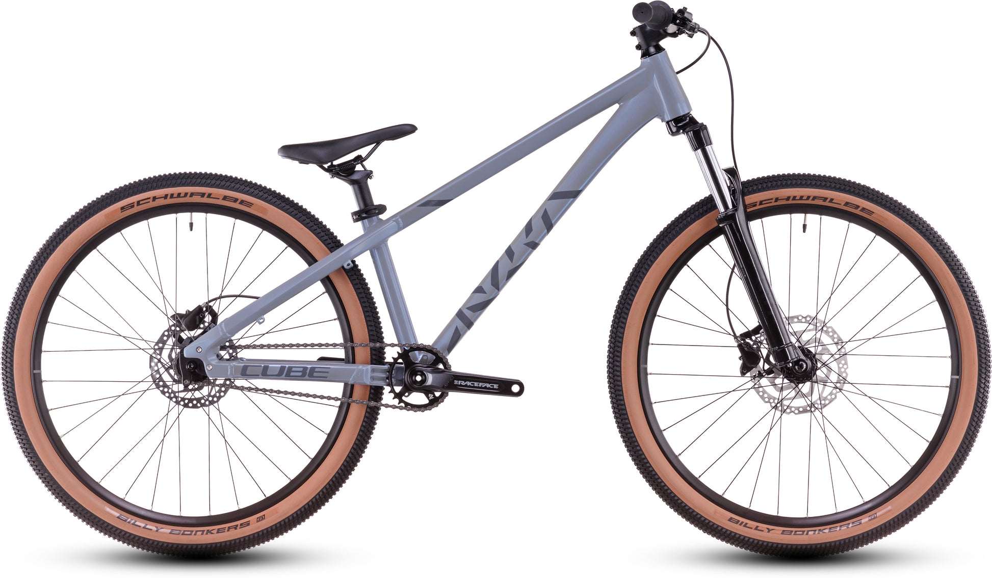 CUBE Flying Circus Dirtbike 2027 in hazeblue und reflex, Seitenansicht