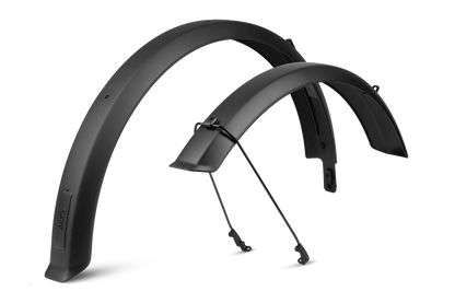 Das ACID Schutzblechset SIC 2.0 84 29" BB Mount black von ACID besteht aus zwei schwarzen Schutzblechen mit Stützstreben für 29" Mountainbikes, die hochkant und angewinkelt vor weißem Hintergrund dargestellt sind.
