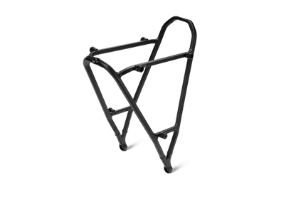 Der ACID Gepäckträger SIC 2.0 RAIL schwarz von ACID ist ein stabiler Gepäckträger für das Hinterrad mit SIC2.0-Schnittstelle und Befestigungspunkten für Packtaschen oder Gepäck, der für die Montage über dem Hinterrad konzipiert ist und auf weißem Hintergrund abgebildet ist.