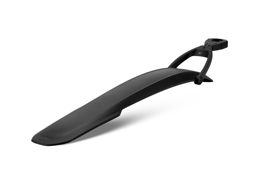 Das ACID Steckschutzblech VANE PRO 27,5-29" CLICK hinten schwarz ist ein schwarzes Kunststoff-Hinterradschutzblech mit verstellbarer Halterung zum Schutz vor Schlamm und Wasserspritzern, erhältlich im CUBE Store Göttingen.
