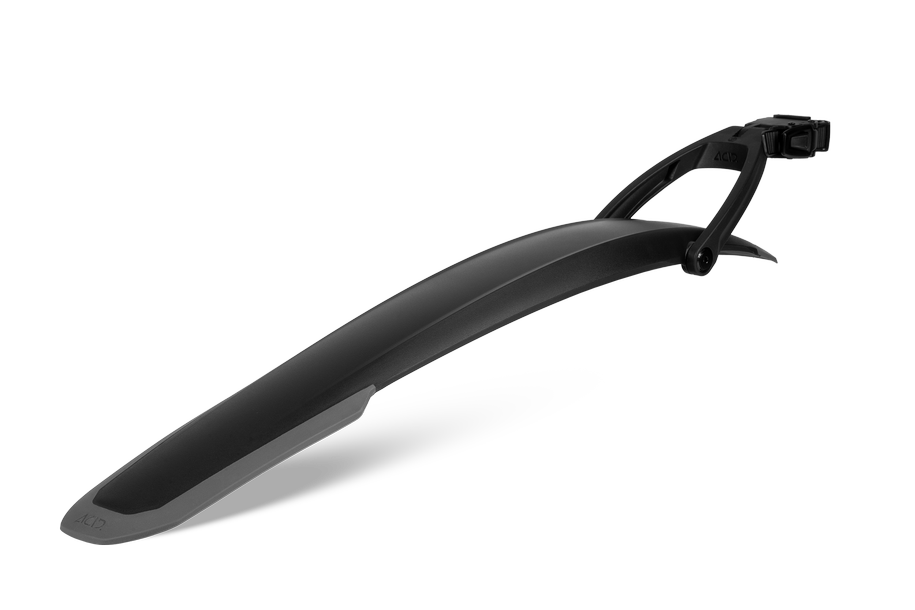 Das ACID Steckschutzblech VANE PRO 27,5-29" RATCHET hinten black'n'grey ist ein gebogenes Hinterradschutzblech mit einer verstellbaren Halterung, die vor Schlamm und Wasser schützt. Einfach über dem Hinterrad zu befestigen. Erhältlich im CUBE Store Hildesheim oder Goslar.