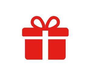Ein einfaches rotes Geschenkbox-Symbol mit einer Schleife oben drauf, vor einem weißen Hintergrund – perfekt zur Repräsentation des CUBE Store Göttingen.