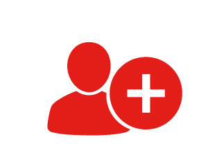 Ein rotes Benutzersymbol mit einem großen roten Kreis, in dem sich ein weißes Pluszeichen befindet, symbolisiert die Möglichkeit, einen neuen Benutzer hinzuzufügen oder ein Konto zu erstellen – ideal für den CUBE Store Göttingen oder jeden Fahrradladen in Göttingen, der die Kundenregistrierung verbessern möchte.