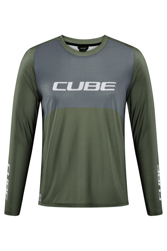 CUBE VERTEX Rundhalstrikot TM langarm olive´n´grey S