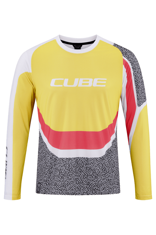 CUBE VERTEX Rundhalstrikot langarm yellow´n´pink S