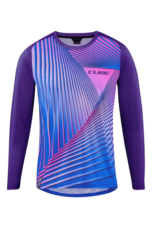 CUBE VERTEX Rundhalstrikot langarm blue´n´pink S