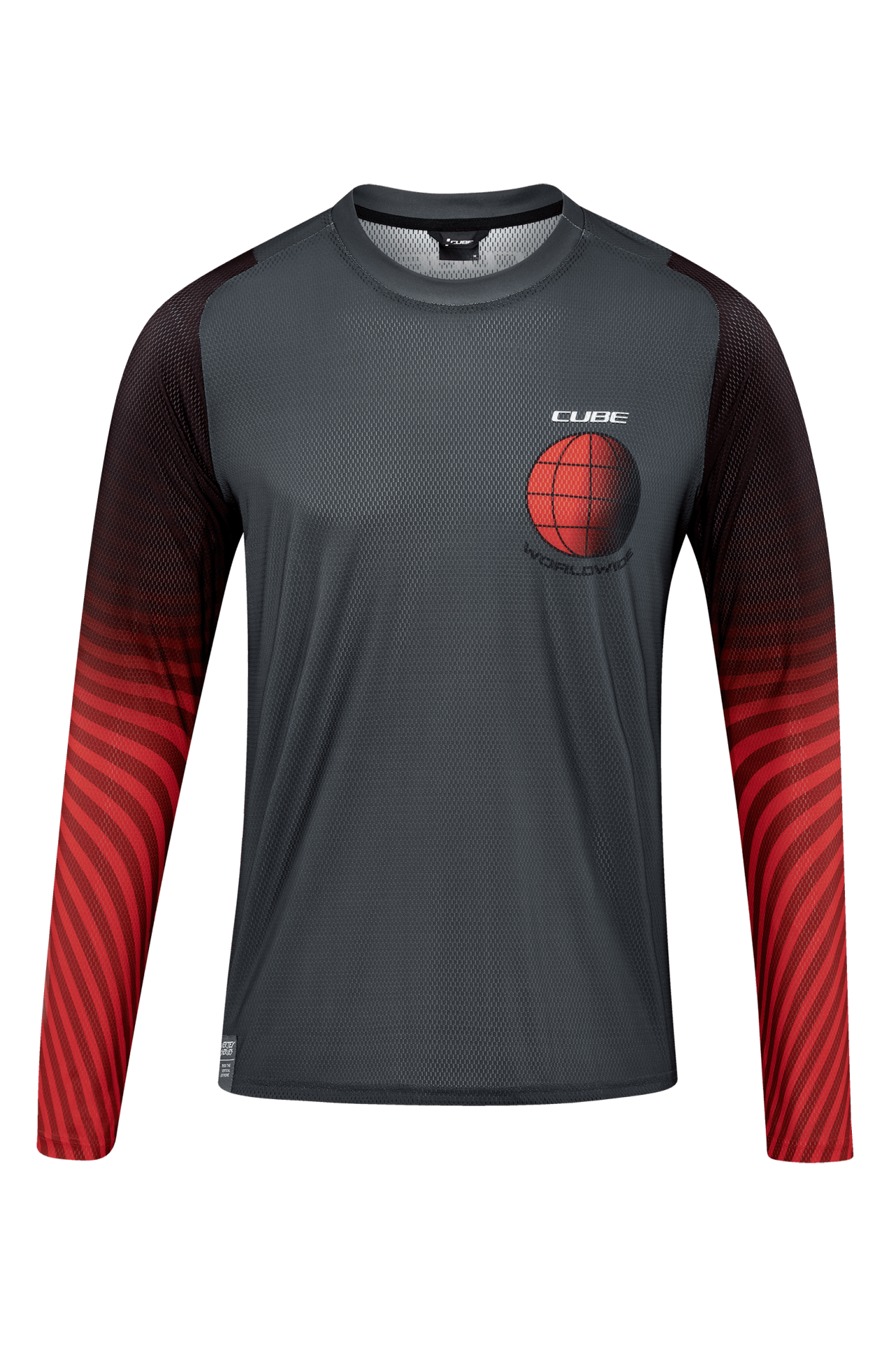 CUBE VERTEX Rundhalstrikot langarm grey´n´red S