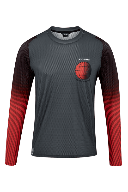 CUBE VERTEX Rundhalstrikot langarm grey´n´red S