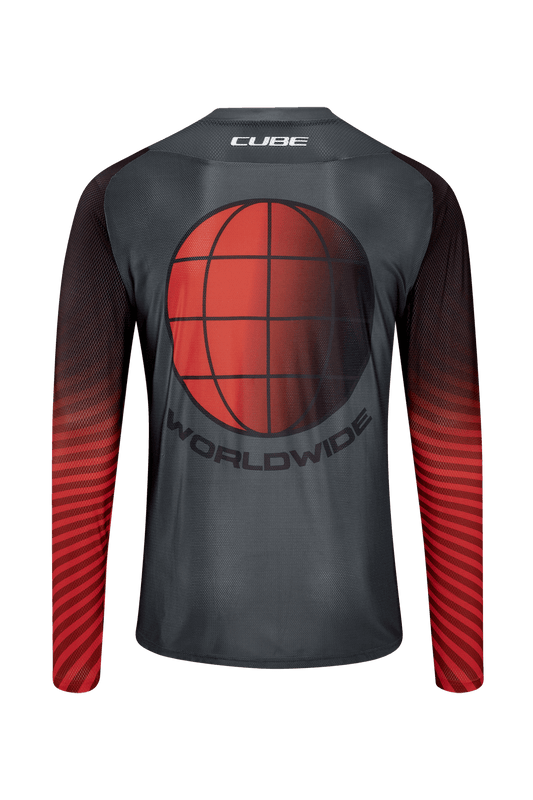 CUBE VERTEX Rundhalstrikot langarm grey´n´red S