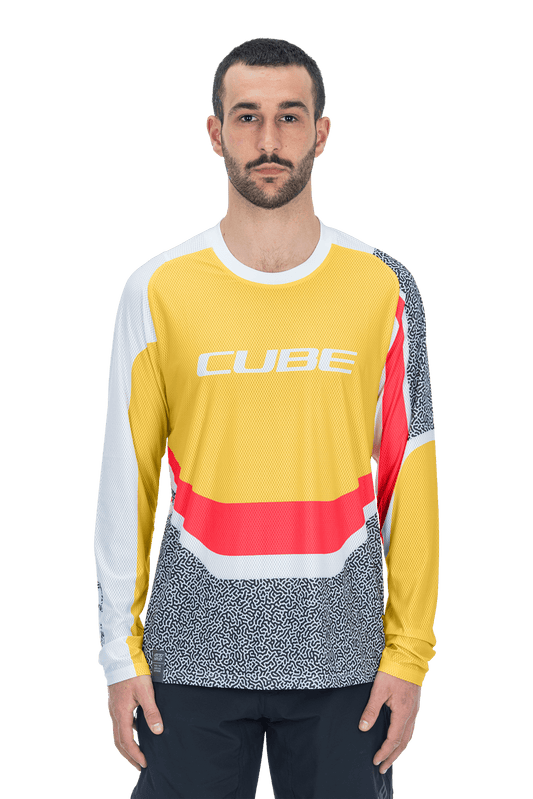CUBE VERTEX Rundhalstrikot langarm yellow´n´pink S