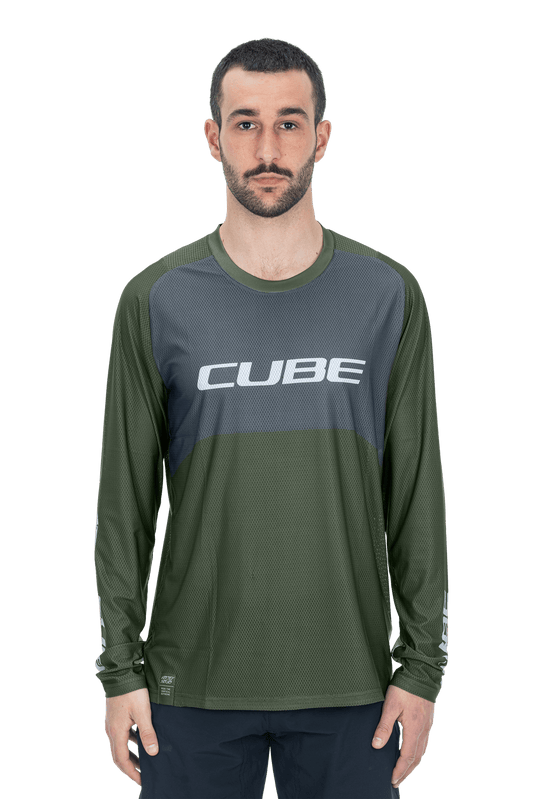 CUBE VERTEX Rundhalstrikot TM langarm olive´n´grey S