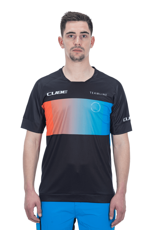 CUBE TEAMLINE Rundhalstrikot kurzarm black´n´blue´n´red L