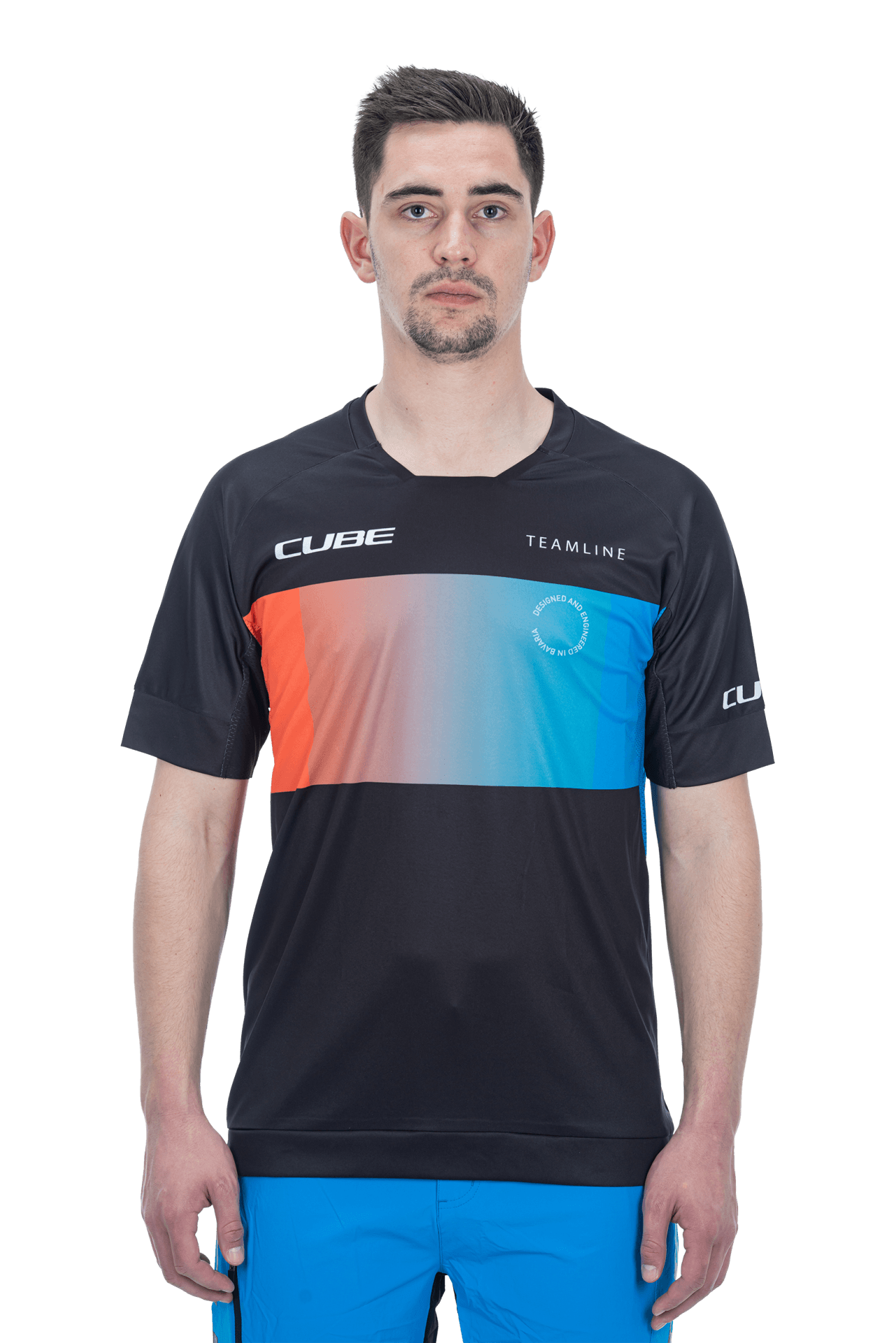 CUBE TEAMLINE Rundhalstrikot kurzarm black´n´blue´n´red L