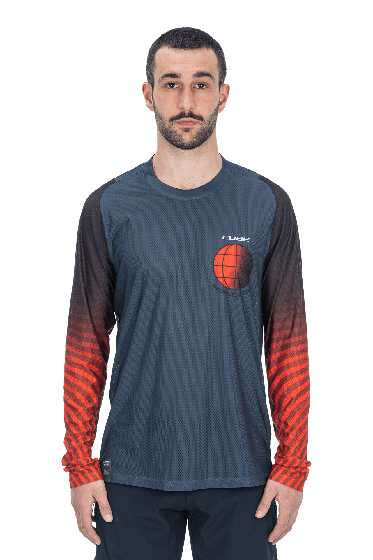 CUBE VERTEX Rundhalstrikot langarm grey´n´red S