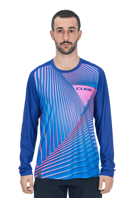 CUBE VERTEX Rundhalstrikot langarm blue´n´pink S